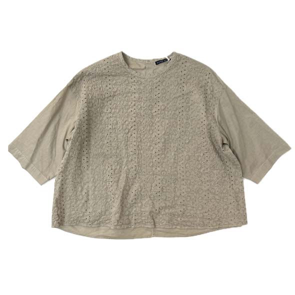コットン麻刺繍6分袖シャツ　NFSH-6440C　